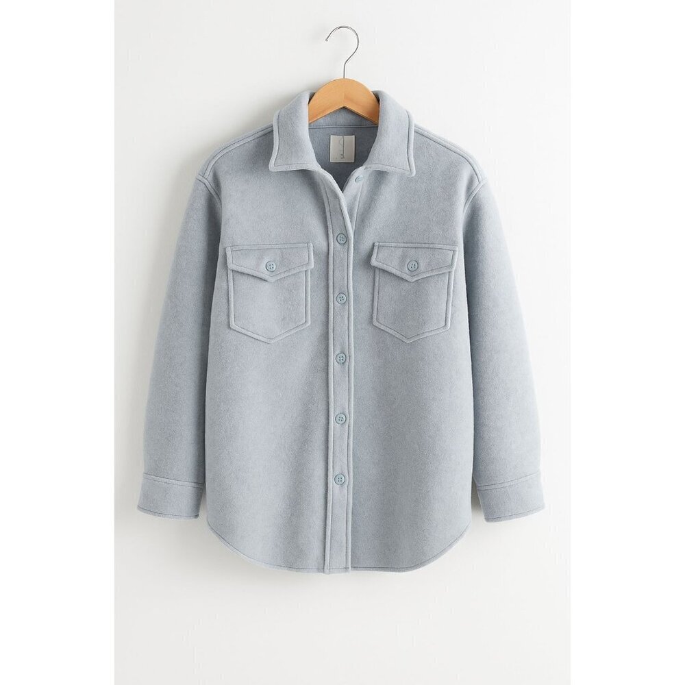 Joie Womens Fleece Shacket Fuzzy Button Down Oversized XTRA-SMALL Baby Blue